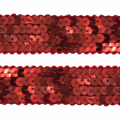 Тесьма с пайетками 3, шир. 20 мм/уп. 25+/-1 м, цвет красный - купить в Пятигорске. Цена: 778.19 руб.