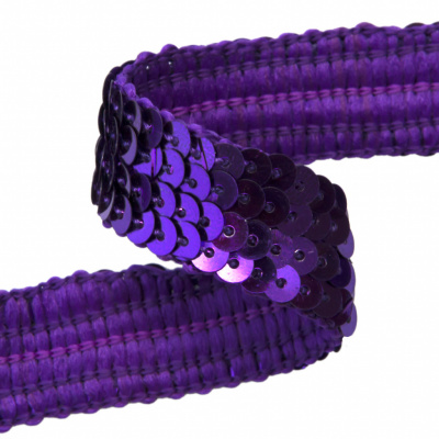 Тесьма с пайетками 12, шир. 20 мм/уп. 25+/-1 м, цвет фиолет - купить в Пятигорске. Цена: 778.19 руб.