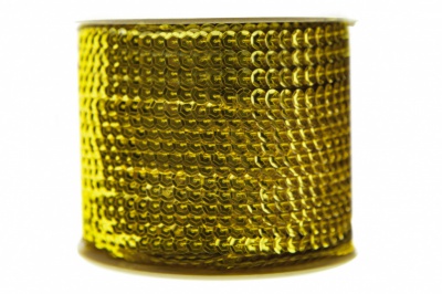 Пайетки "ОмТекс" на нитях, SILVER-BASE, 6 мм С / упак.73+/-1м, цв. 7 - св.золото - купить в Пятигорске. Цена: 468.37 руб.