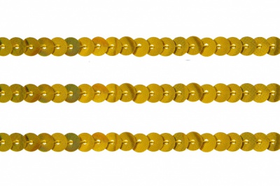 Пайетки "ОмТекс" на нитях, SILVER SHINING, 6 мм F / упак.91+/-1м, цв. 48 - золото - купить в Пятигорске. Цена: 356.19 руб.