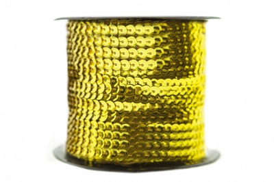 Пайетки "ОмТекс" на нитях, SILVER-BASE, 6 мм С / упак.73+/-1м, цв. А-1 - т.золото - купить в Пятигорске. Цена: 468.37 руб.
